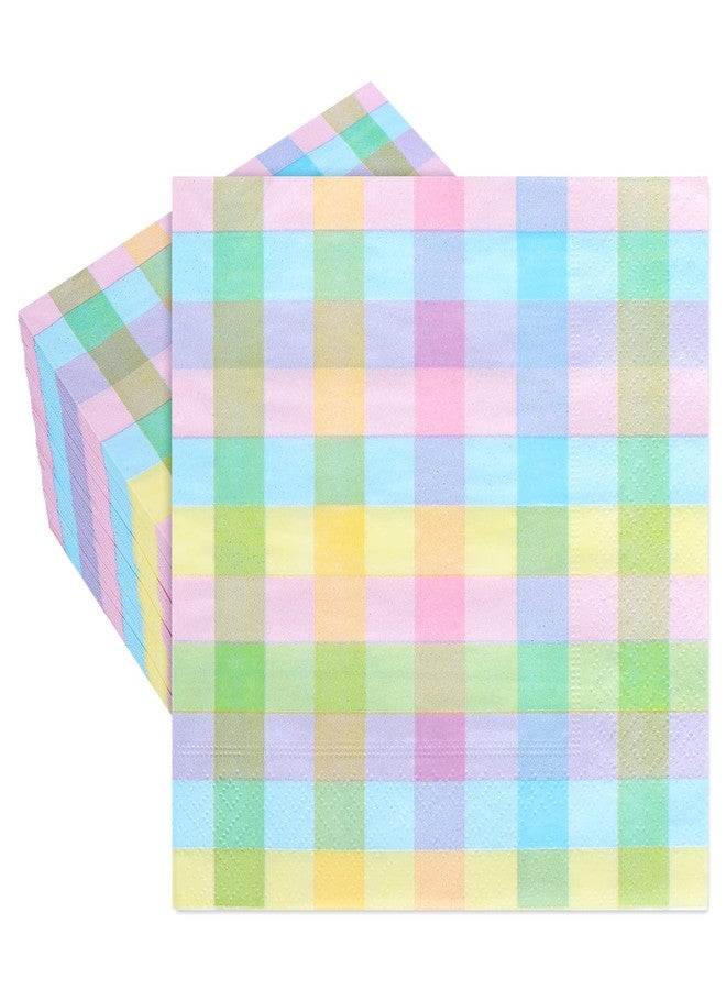 Whaline Easter Paper Napkins 6.5 x 6.5 Inch Colorful Buffalo Plaid Disposable Luncheon Napkins Checkered Pattern Lunch Napkins for Easter Spring Home Dinner Buffet Tableware Party Supplies, 80 Pack - Image 1